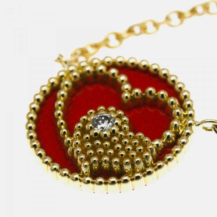 Pre Owned Christian Dior Rose Des Vents Heart 18K Yellow Gold Carnelian Pendant Necklace