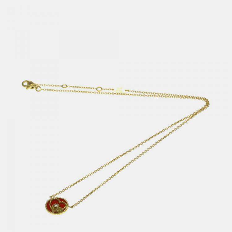 Pre Owned Christian Dior Rose Des Vents Heart 18K Yellow Gold Carnelian Pendant Necklace