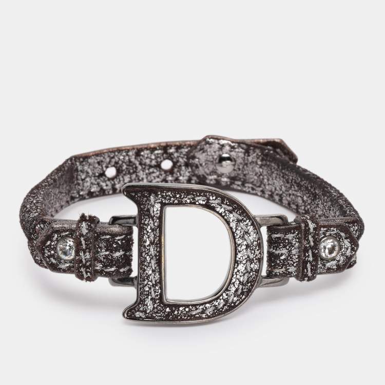 Pre Owned Dior Metallic Brown Leather D Charm Bracelet 