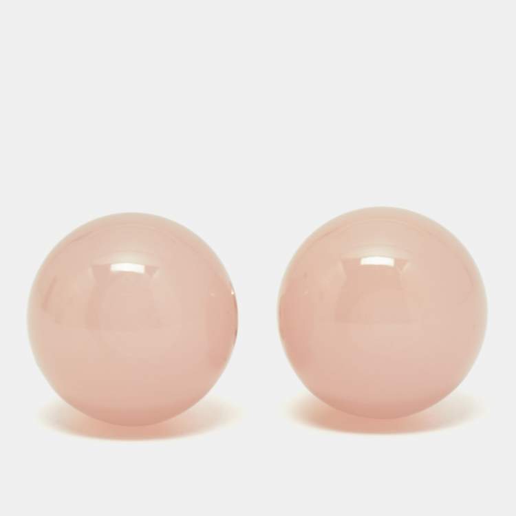 Pre Owned Dior Tribales Pink Resin Gold Tone Stud Earrings