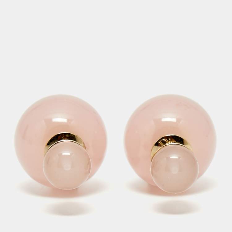 Pre Owned Dior Tribales Pink Resin Gold Tone Stud Earrings