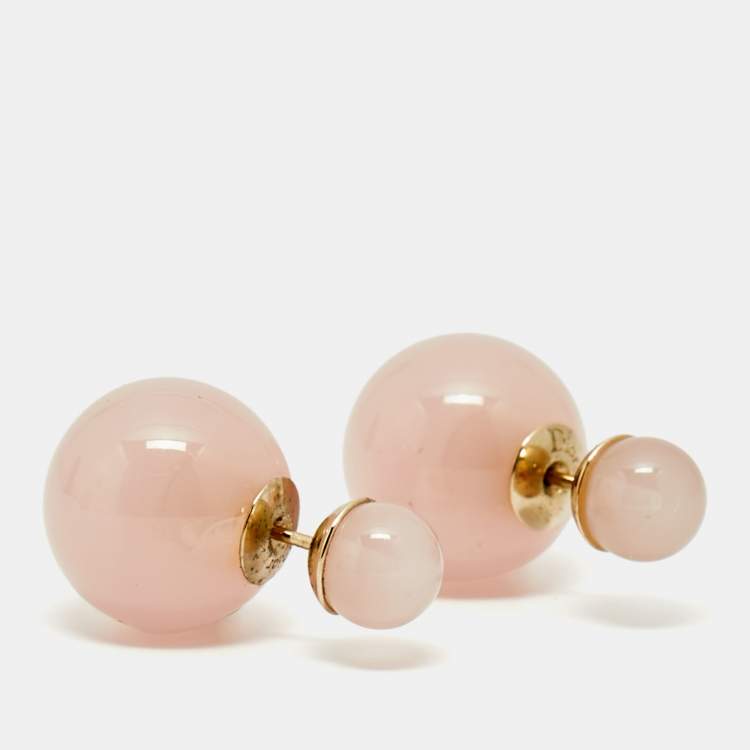 Pre Owned Dior Tribales Pink Resin Gold Tone Stud Earrings