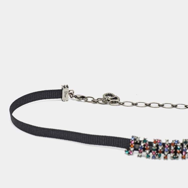 Pre Owned Dior Jadior Multicolor Crystal Silver Tone Choker Necklace