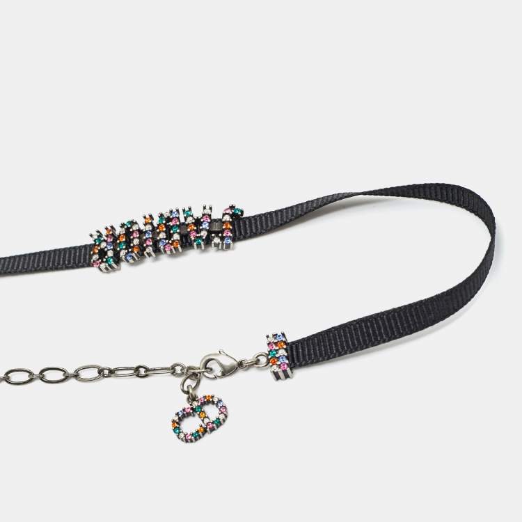 Pre Owned Dior Jadior Multicolor Crystal Silver Tone Choker Necklace
