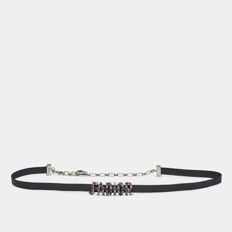 Pre Owned Dior Jadior Multicolor Crystal Silver Tone Choker Necklace