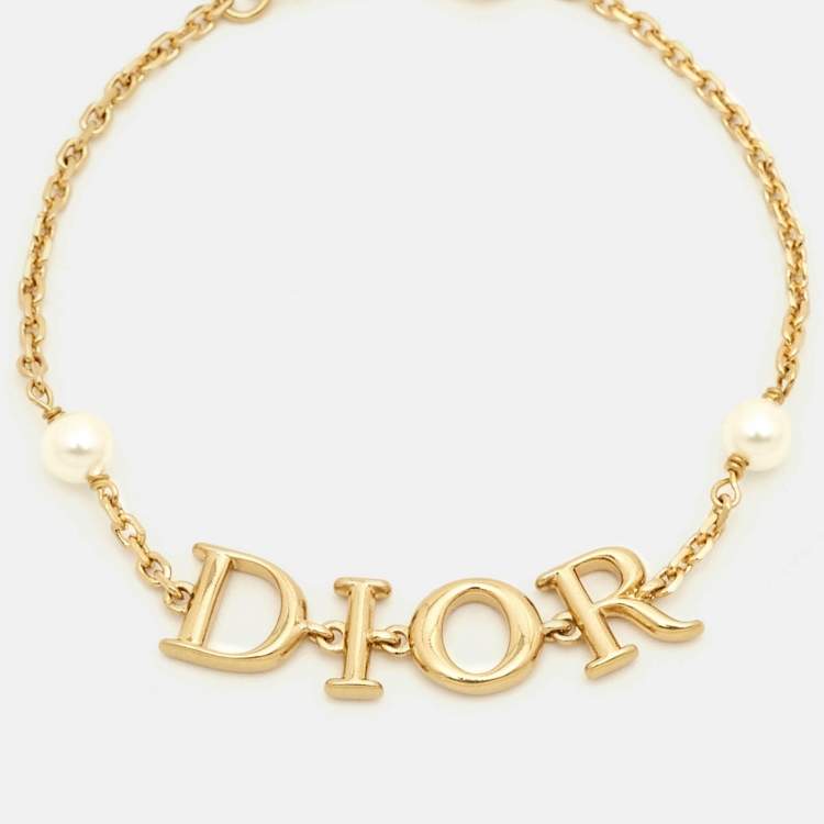 Pre Owned Dior Dio(r)evolution Faux Pearl Gold Tone Bracelet
