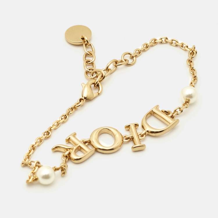 Pre Owned Dior Dio(r)evolution Faux Pearl Gold Tone Bracelet