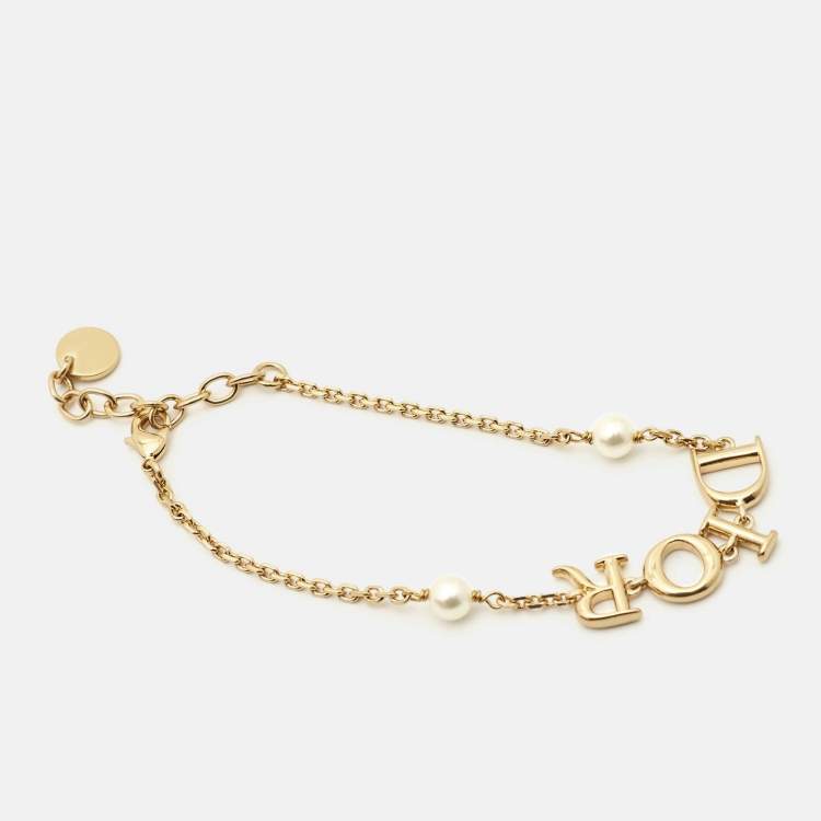 Pre Owned Dior Dio(r)evolution Faux Pearl Gold Tone Bracelet