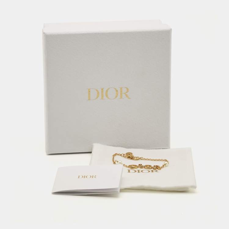 Pre Owned Dior Dio(r)evolution Faux Pearl Gold Tone Bracelet