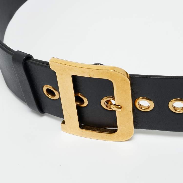 Pre Owned Dior Black Leather DiorQuake Buckle Belt 90CM