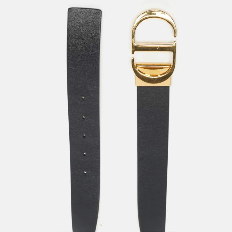 Pre Owned Dior Black/White Leather 30 Montaigne Reversible Belt 65CM