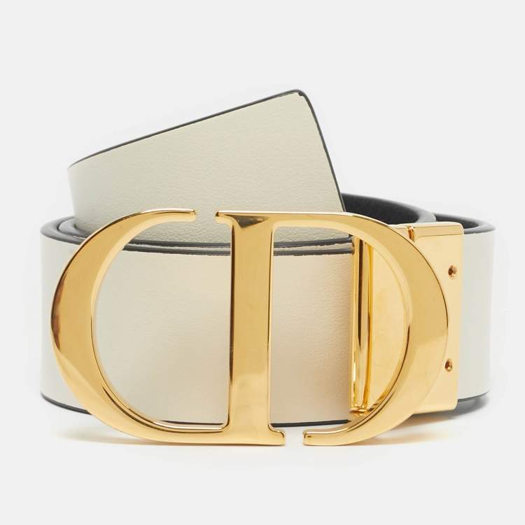 Pre Owned Dior Black/White Leather 30 Montaigne Reversible Belt 65CM