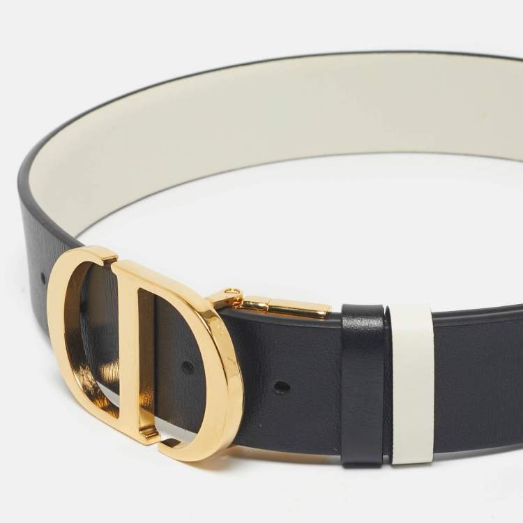 Pre Owned Dior Black/White Leather 30 Montaigne Reversible Belt 65CM