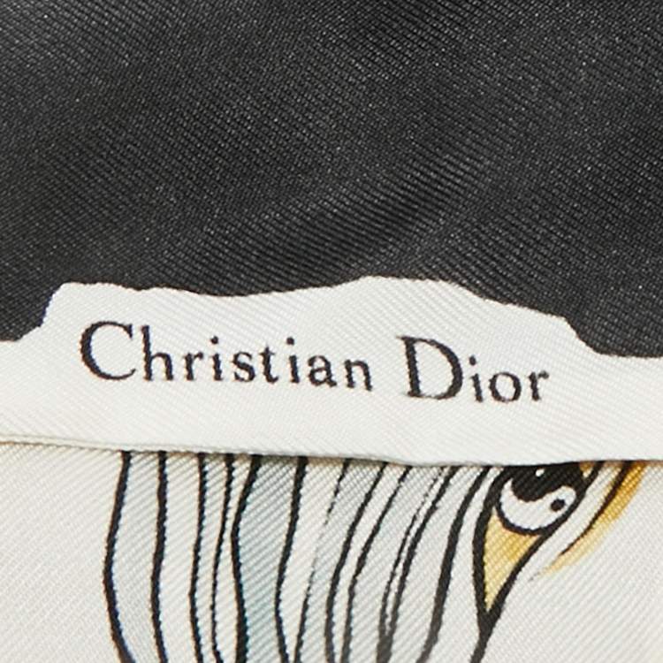Pre Owned Christian Dior White Printed Silk Yin-Yang Mitzah 