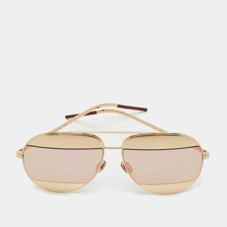 Pre Owned Dior Gold Tone Mirrored 0000J Split1 Aviator Sunglasses