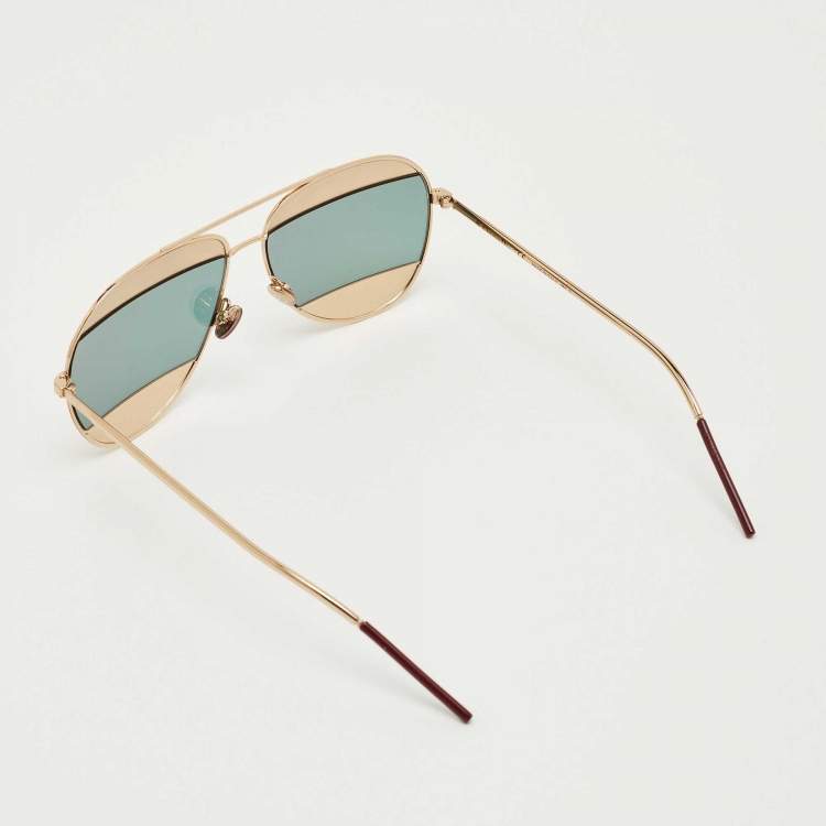 Pre Owned Dior Gold Tone Mirrored 0000J Split1 Aviator Sunglasses