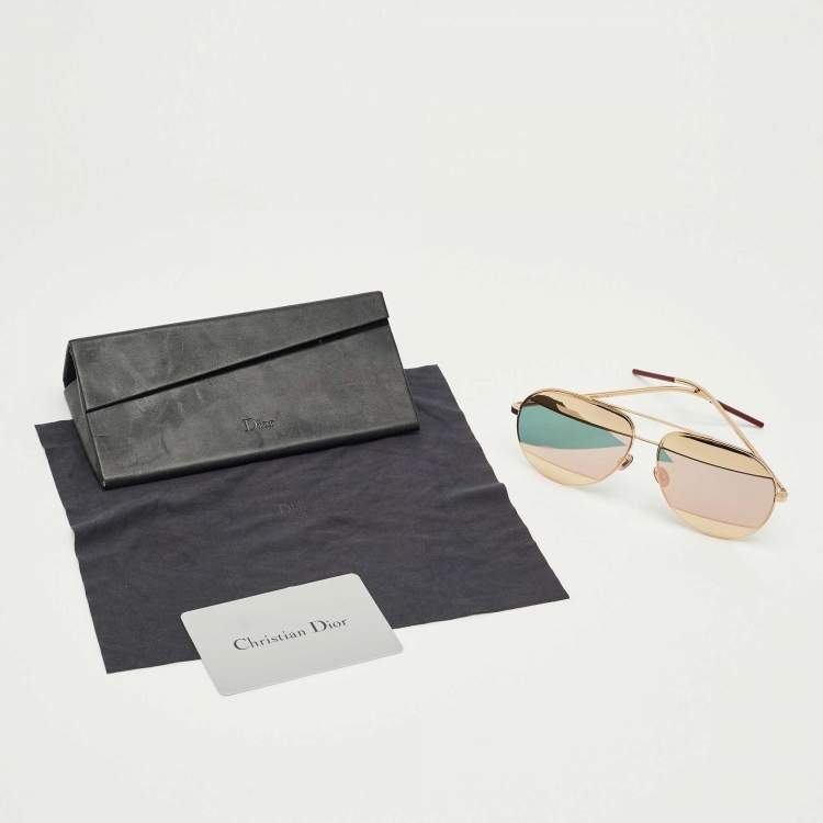 Pre Owned Dior Gold Tone Mirrored 0000J Split1 Aviator Sunglasses