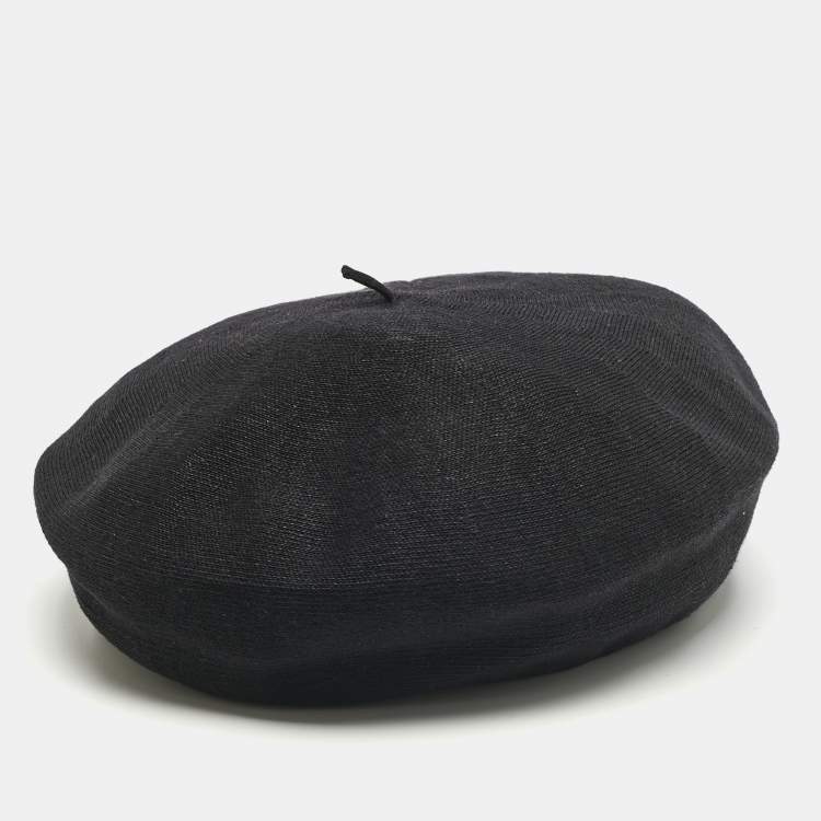 Pre Owned Christian Dior Black Logo Detail Linen Beret Cap One Size 