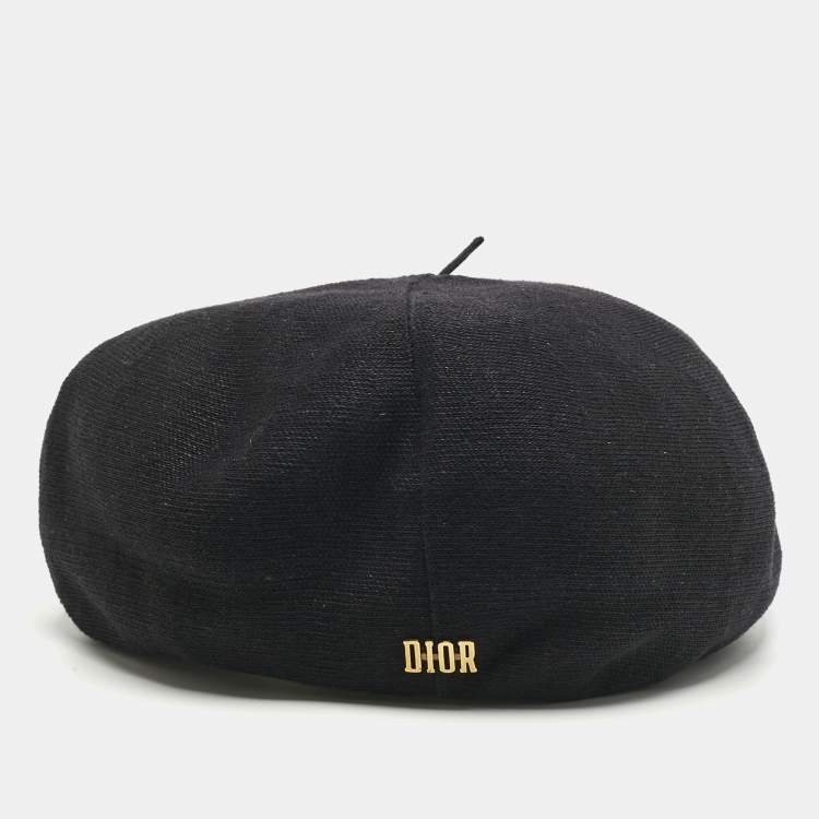 Pre Owned Christian Dior Black Logo Detail Linen Beret Cap One Size 