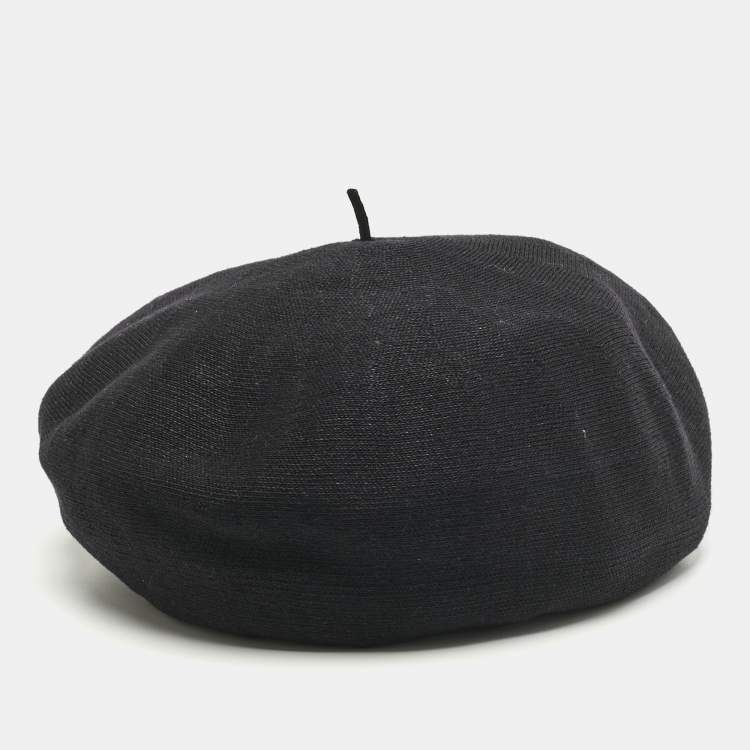 Pre Owned Christian Dior Black Logo Detail Linen Beret Cap One Size 