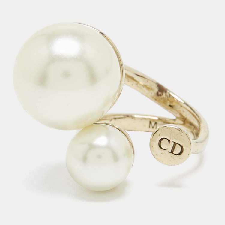 Pre Owned Dior Ultradior Faux Pearl Gold Tone Ring Size 52