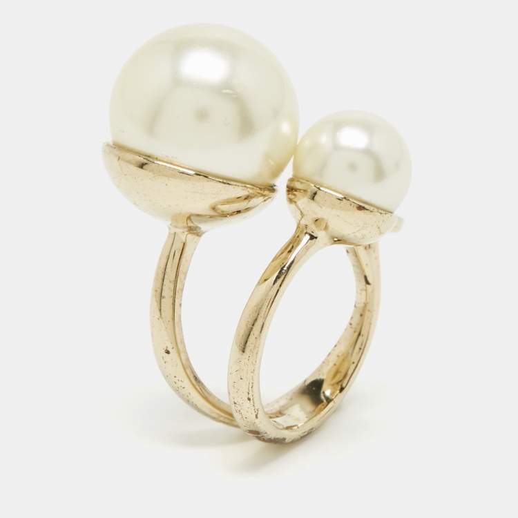 Pre Owned Dior Ultradior Faux Pearl Gold Tone Ring Size 52