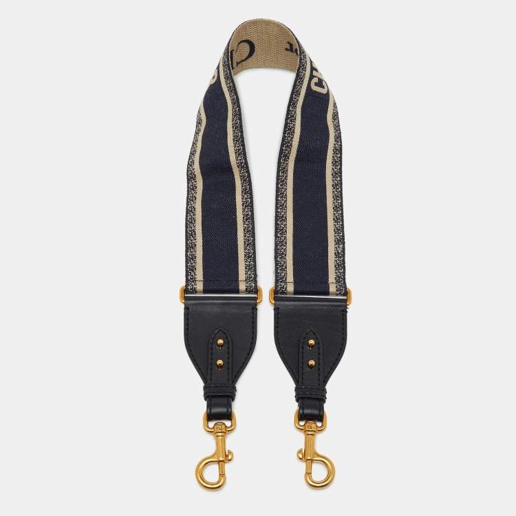 Pre Owned Dior Navy Blue/Black Embroidered Canvas and Leather Bag Shoulder Strap