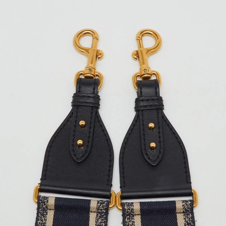 Pre Owned Dior Navy Blue/Black Embroidered Canvas and Leather Bag Shoulder Strap