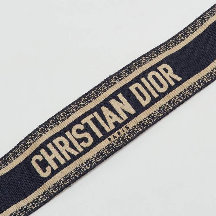 Pre Owned Dior Navy Blue/Black Embroidered Canvas and Leather Bag Shoulder Strap