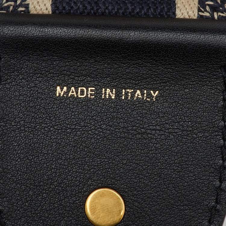 Pre Owned Dior Navy Blue/Black Embroidered Canvas and Leather Bag Shoulder Strap