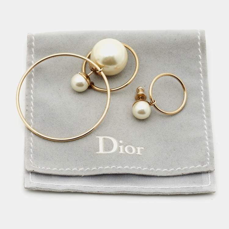 Pre Owned Dior Tribales Faux Pearl Gold Tone Earrings 