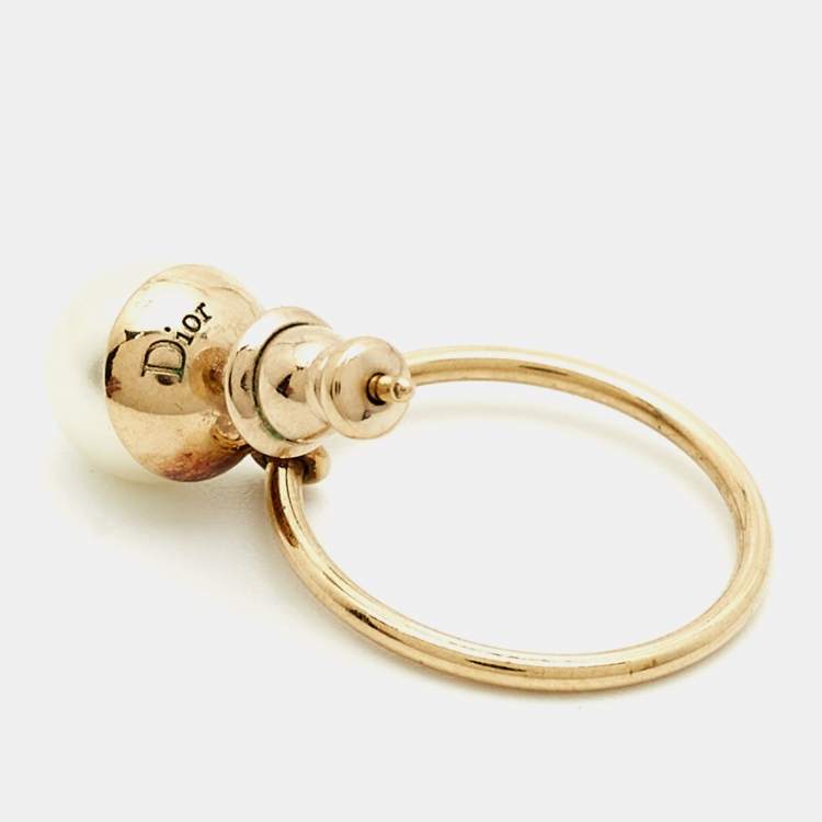 Pre Owned Dior Tribales Faux Pearl Gold Tone Earrings 