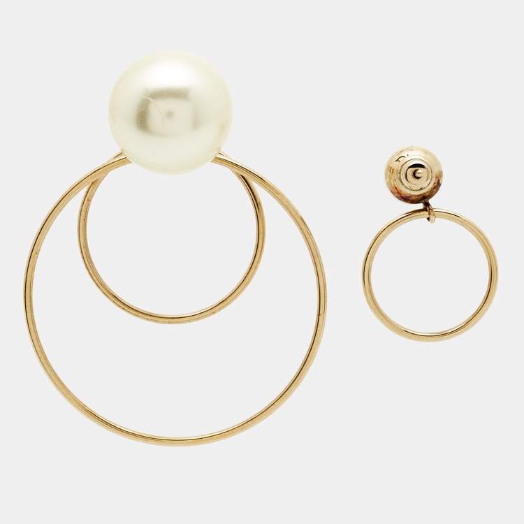 Pre Owned Dior Tribales Faux Pearl Gold Tone Earrings 