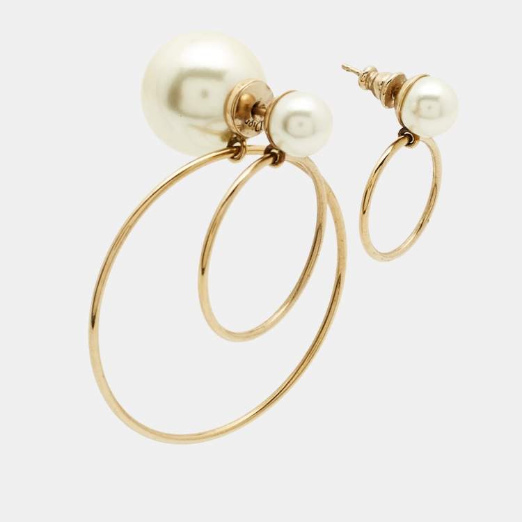 Pre Owned Dior Tribales Faux Pearl Gold Tone Earrings 