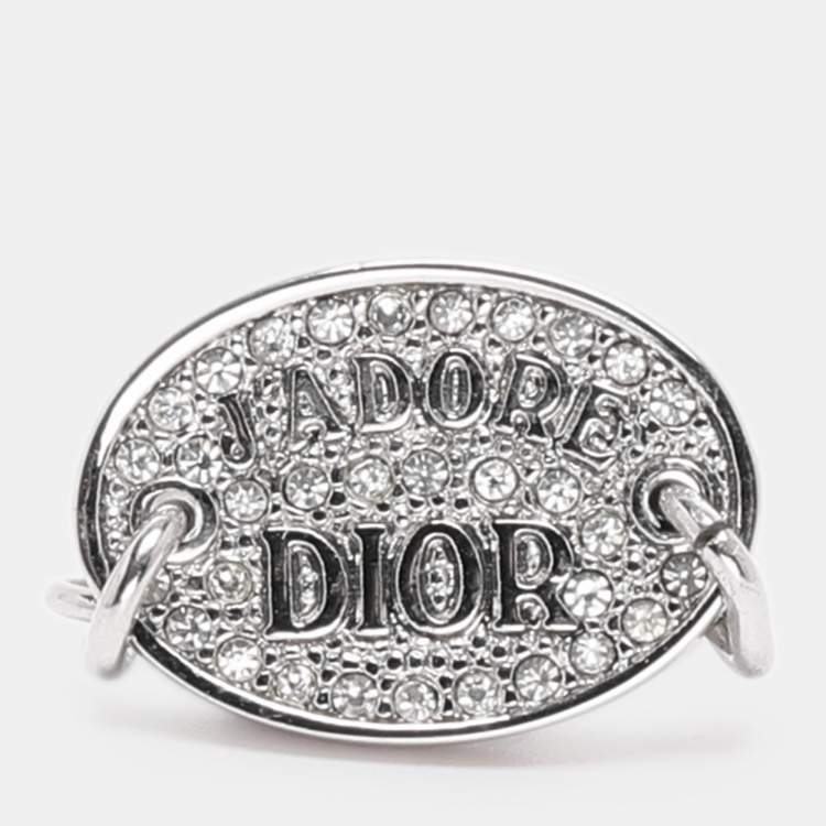 Pre Owned Dior Silver Tone Metal Crystal J'adore Dior Chain Link Ring