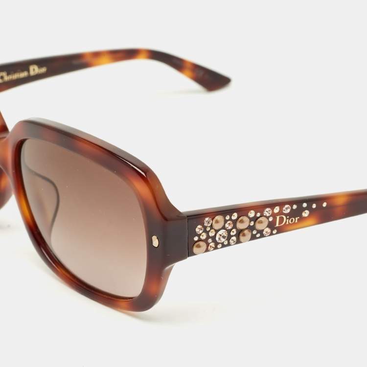 Pre Owned Dior Tortoise Brown Gradient Brillance F Crystal Square Sunglasses