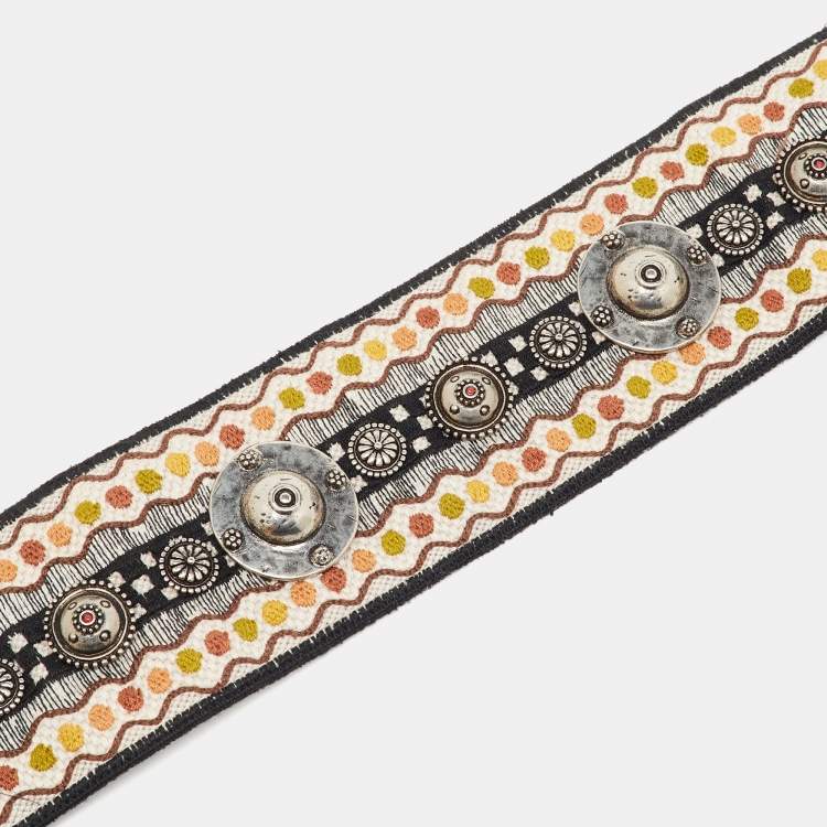 مملوكة مسبقًا حمالة كتف ديور بوهمي جلد وكانفاس مرصع متعدد الألوان