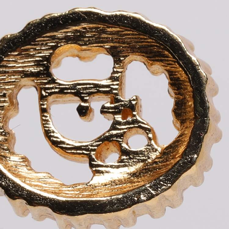 Pre Owned Dior Gold Tone Rhinestone Logo Pendant Necklace 