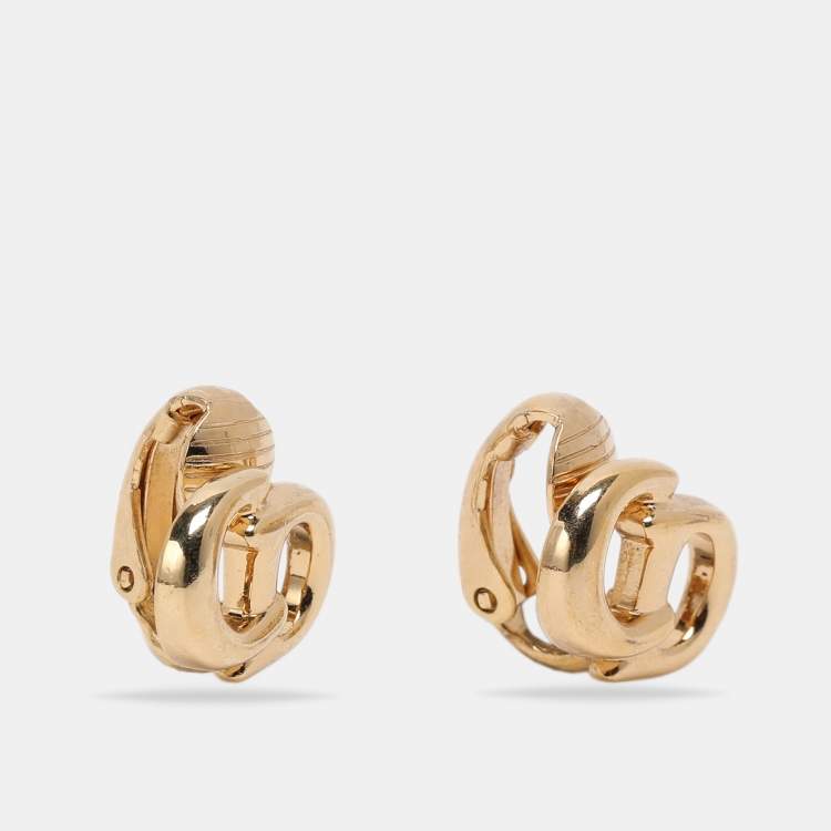Pre Owned Dior Gold Tone CD Logo Clip On Earrings 