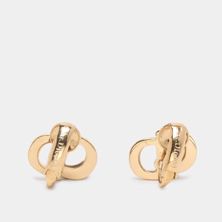 Pre Owned Dior Gold Tone CD Logo Clip On Earrings 
