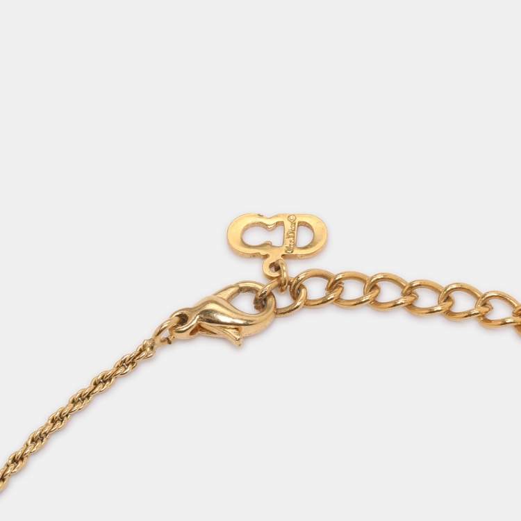 Pre Owned Dior Gold Tone Lady Dior Pendant Necklace