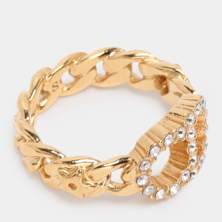 Pre Owned Dior Gold Tone Rhinestone Claire De Lune Chain Ring