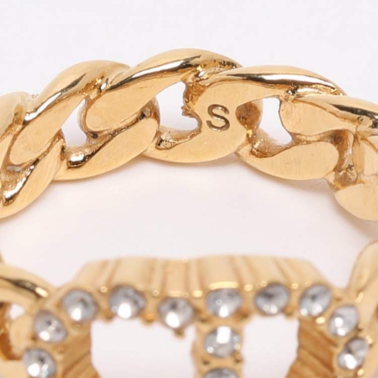 Pre Owned Dior Gold Tone Rhinestone Claire De Lune Chain Ring