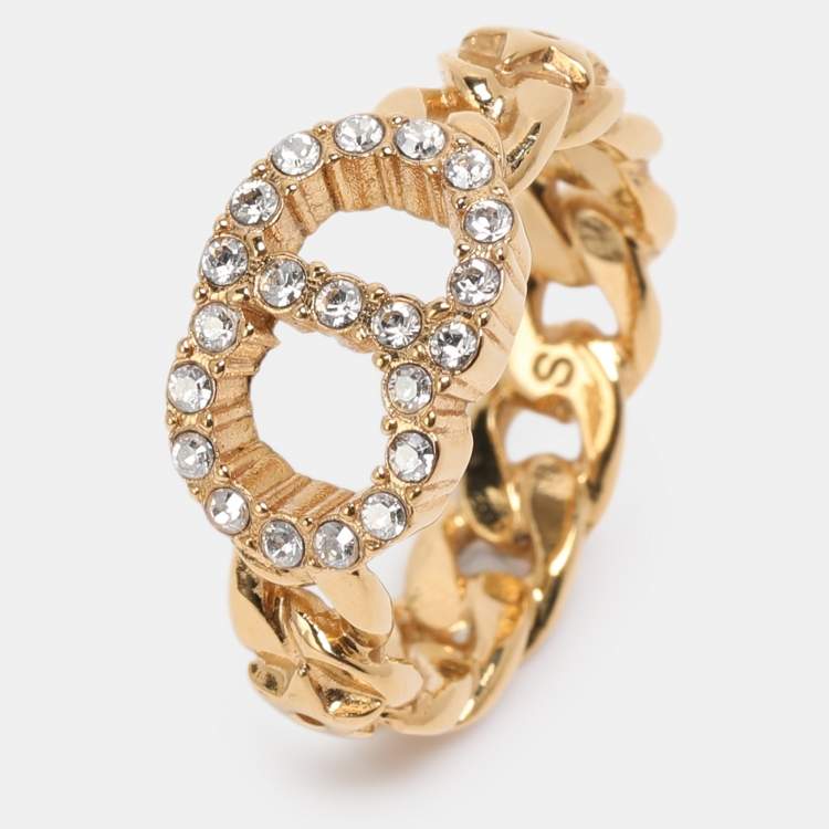 Pre Owned Dior Gold Tone Rhinestone Claire De Lune Chain Ring