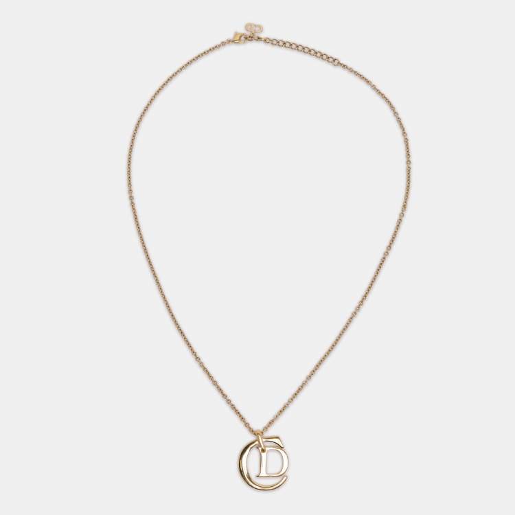 Pre Owned Dior Gold Tone CD Logo Pendant Necklace