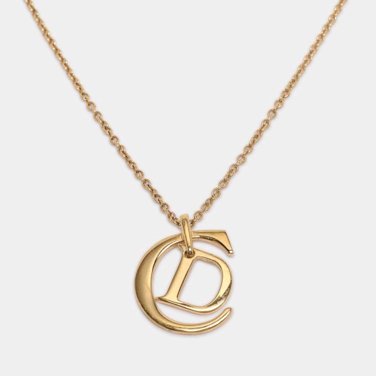 Pre Owned Dior Gold Tone CD Logo Pendant Necklace