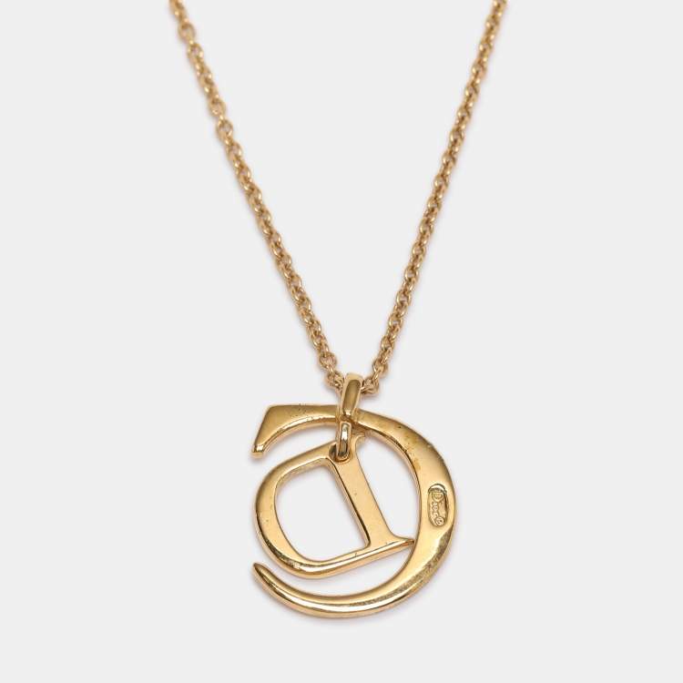 Pre Owned Dior Gold Tone CD Logo Pendant Necklace