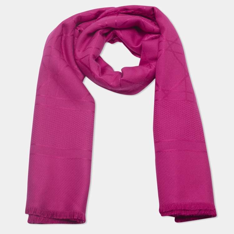 Pre Owned Dior Pink Cannage Silk & Wool Scarf 