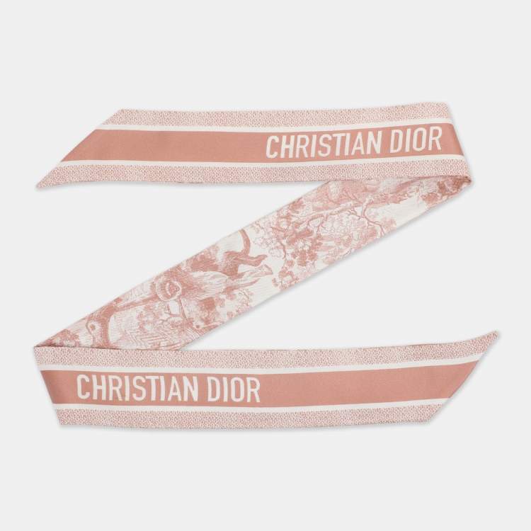 Pre Owned Dior  Ivory/Pink Toile de Jouy Sauvage Silk Mitzah Scarf