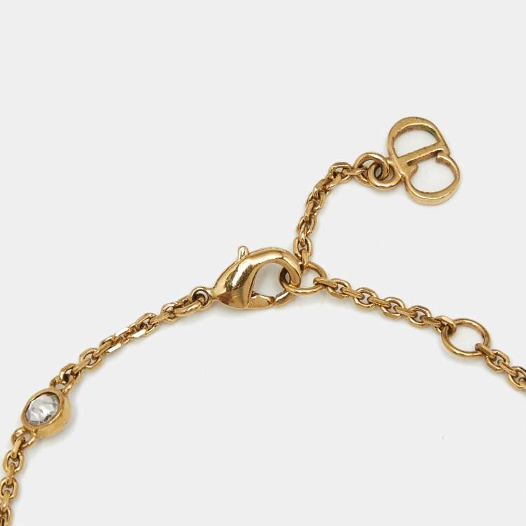 Pre Owned Dior Clair D Lunes Crystals Faux Pearls Gold Tone Bracelet